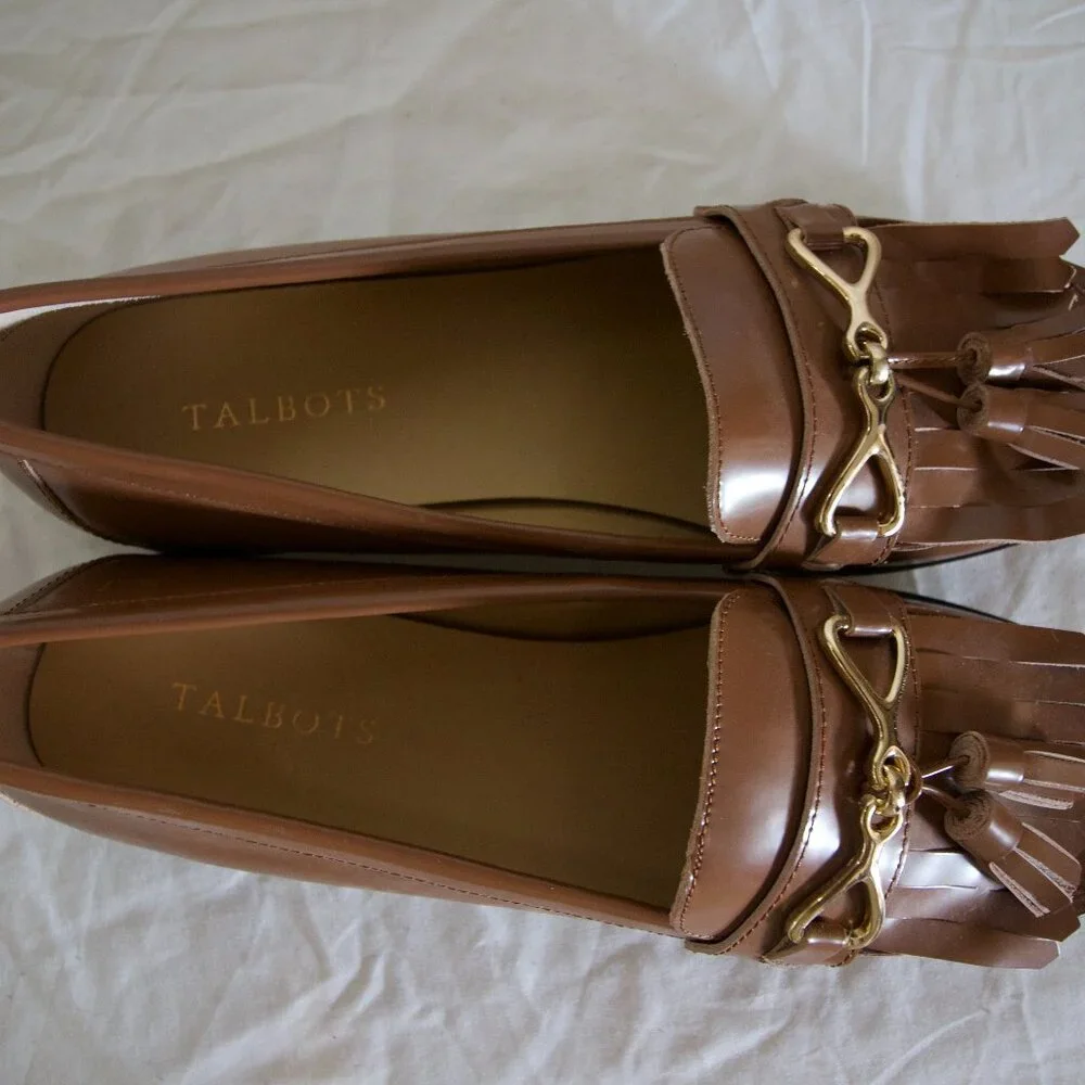 Tan Loafers With Gold Metal Accents - Picture 3 of 4